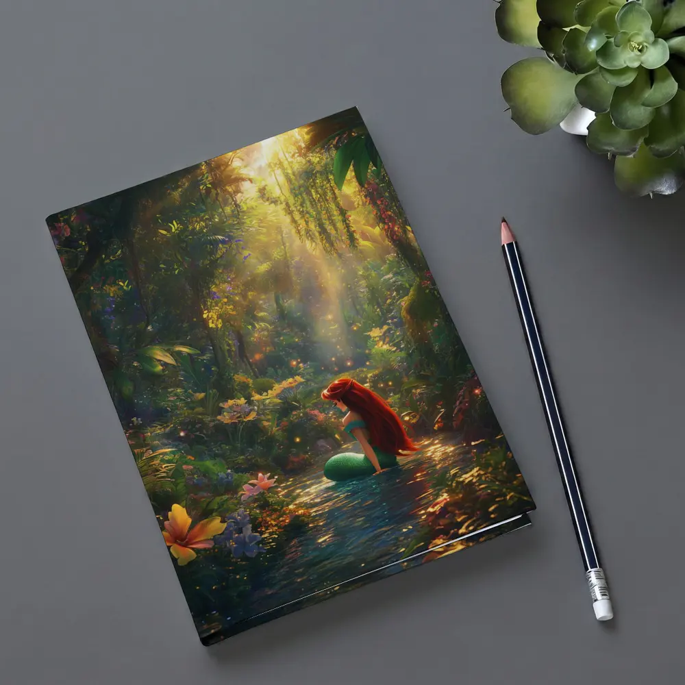 Mermaid Girl Sitting In Enchanted Forest Stream – Notebooks