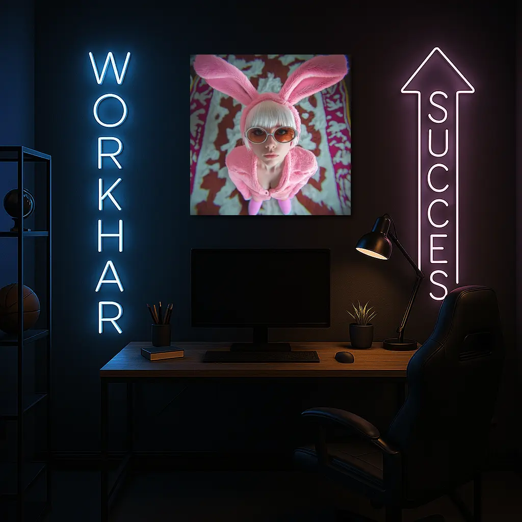 Pink Bunny Girl Tinted Glasses Abstract Background – Wall Art