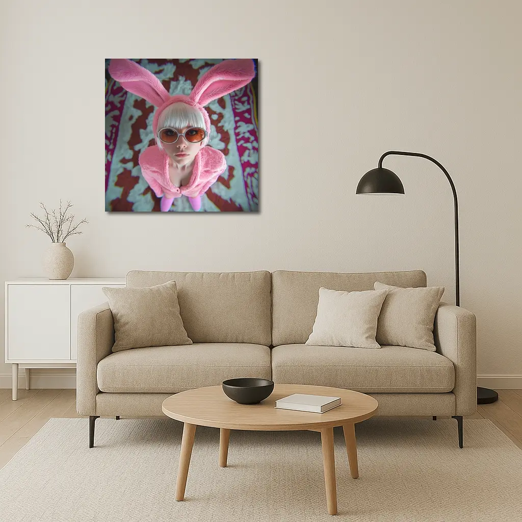 Pink Bunny Girl Tinted Glasses Abstract Background – Wall Art