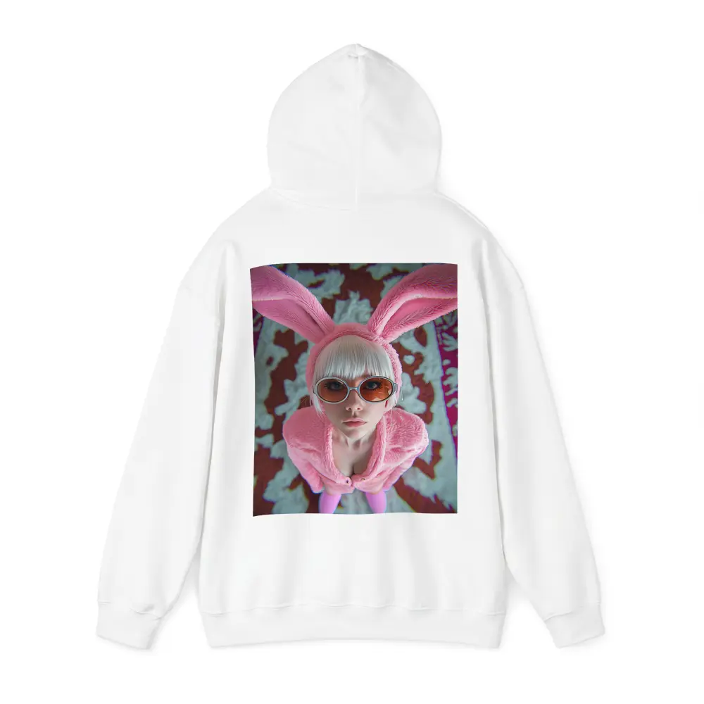 Pink Bunny Girl Tinted Glasses Abstract Background – Hoodies