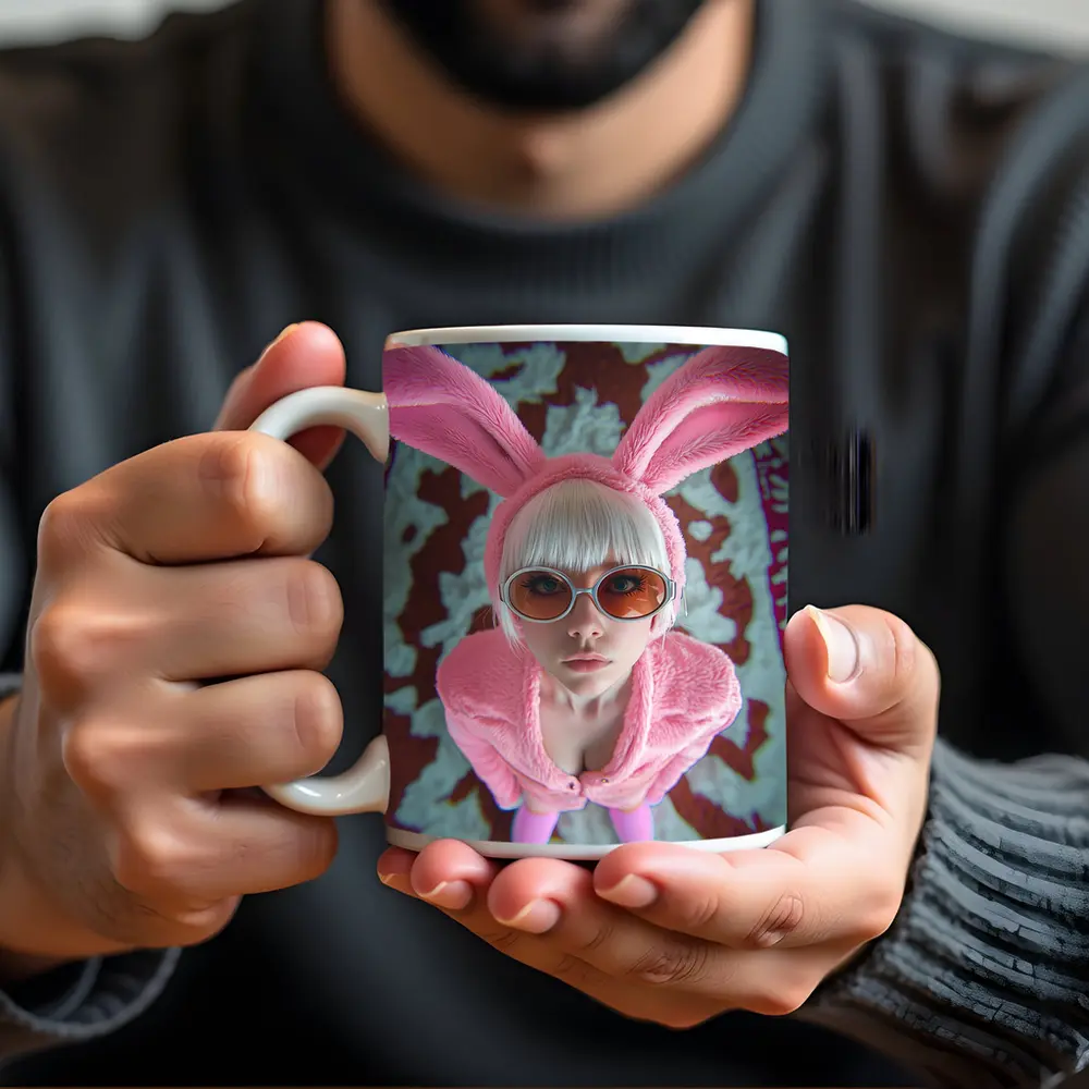 Pink Bunny Girl Tinted Glasses Abstract Background – Mugs