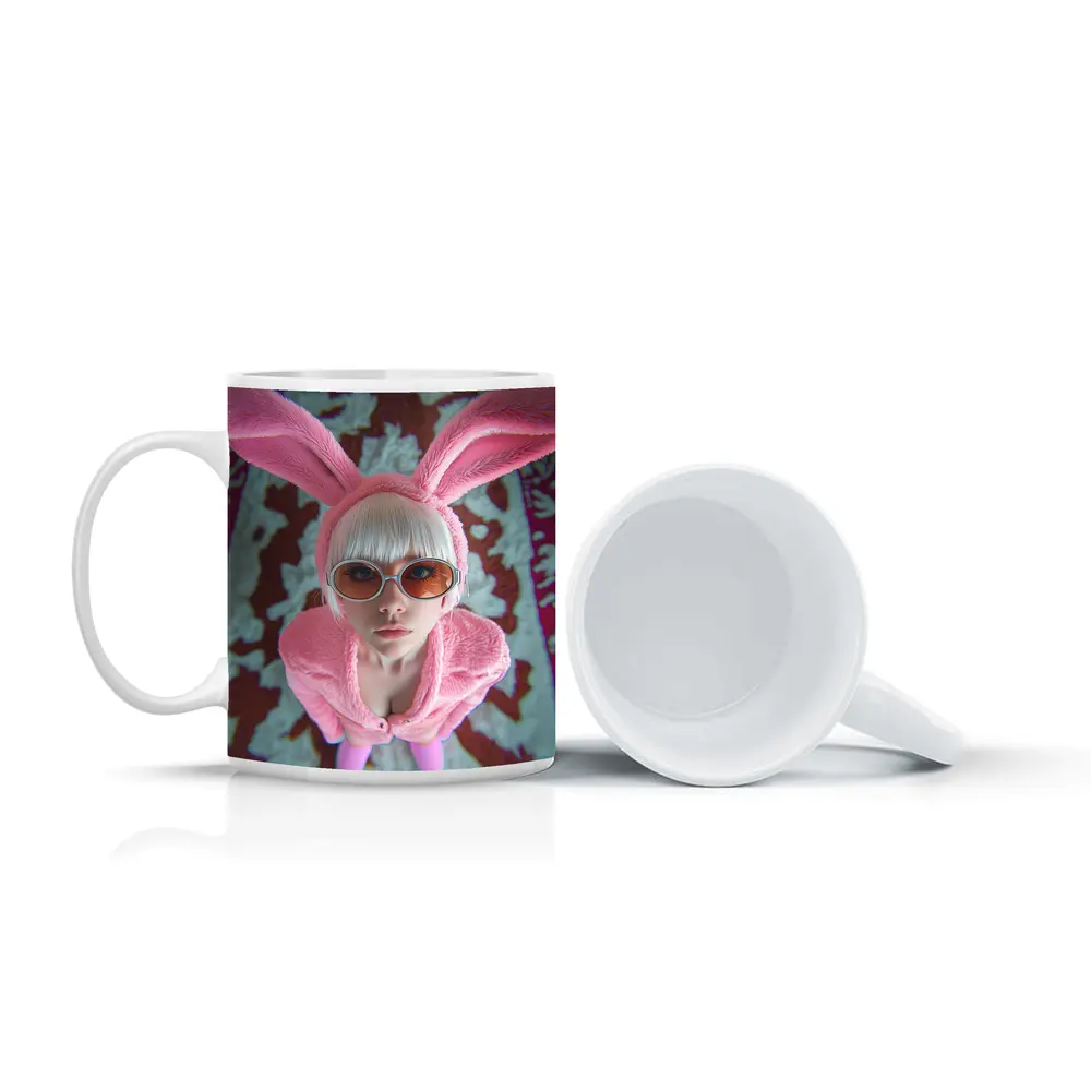 Pink Bunny Girl Tinted Glasses Abstract Background – Mugs