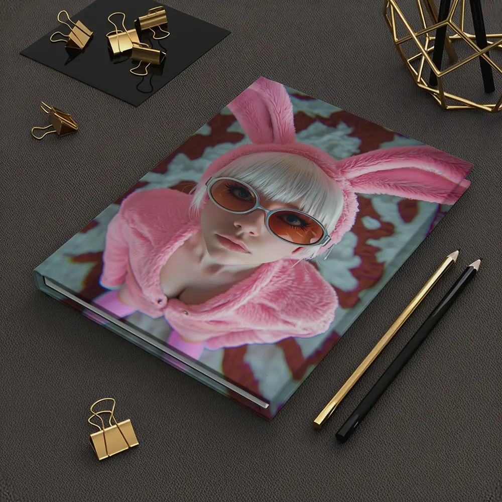 Pink Bunny Girl Tinted Glasses Abstract Background – Notebooks