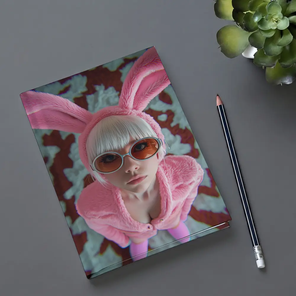 Pink Bunny Girl Tinted Glasses Abstract Background – Notebooks