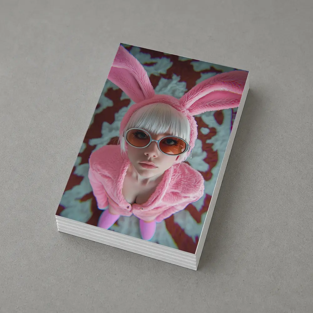 Pink Bunny Girl Tinted Glasses Abstract Background – Postcards