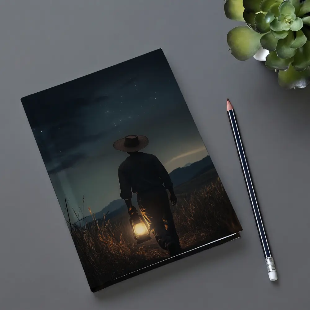 Farmer Walking Night Field With Lantern – Notebooks