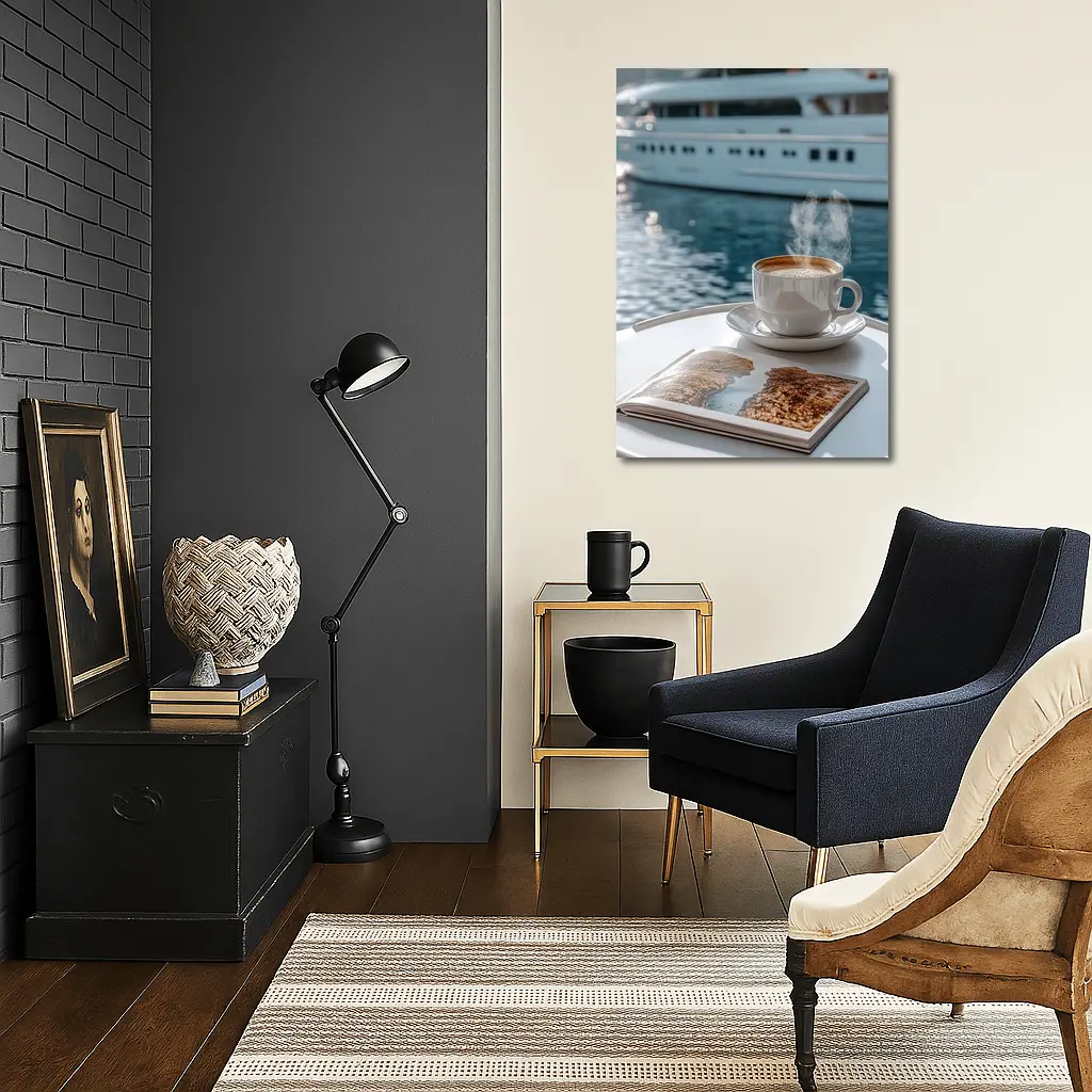 Coffee Cup Steam Luxury Yacht Harbor – Wall Art