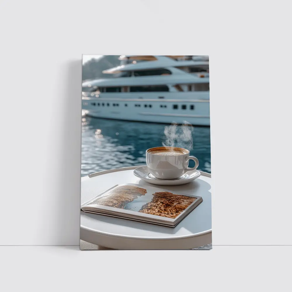 Coffee Cup Steam Luxury Yacht Harbor – Wall Art
