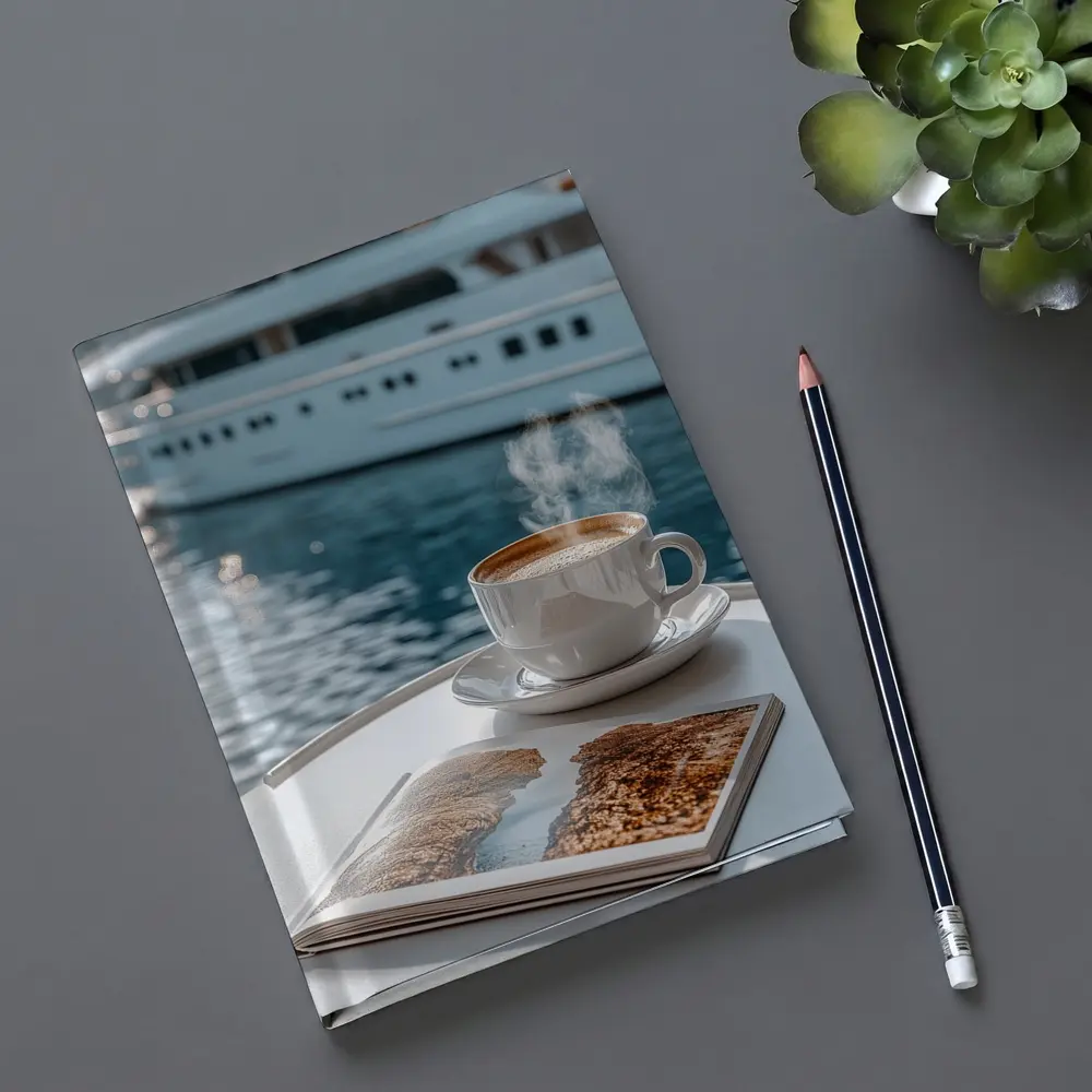 Coffee Cup Steam Luxury Yacht Harbor – Notebooks