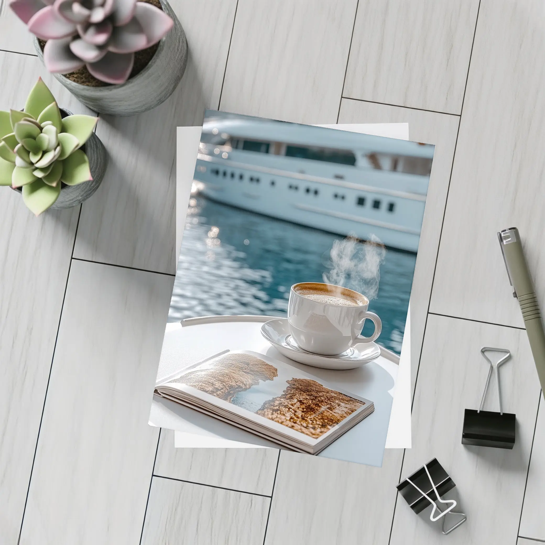 Coffee Cup Steam Luxury Yacht Harbor – Postcards