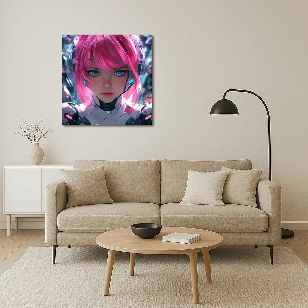 Cyberpunk Anime Girl Pink Hair Blue Eyes – Wall Art