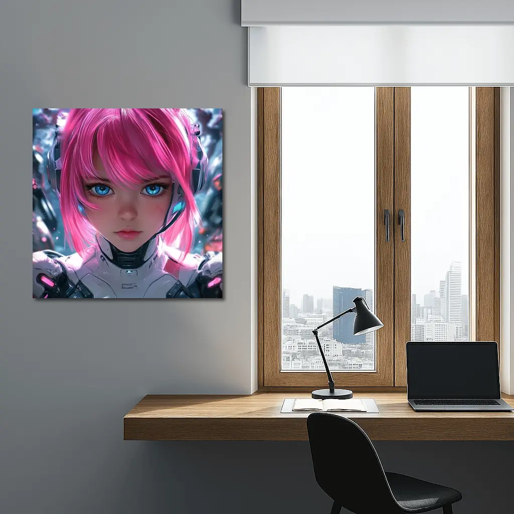Cyberpunk Anime Girl Pink Hair Blue Eyes – Wall Art