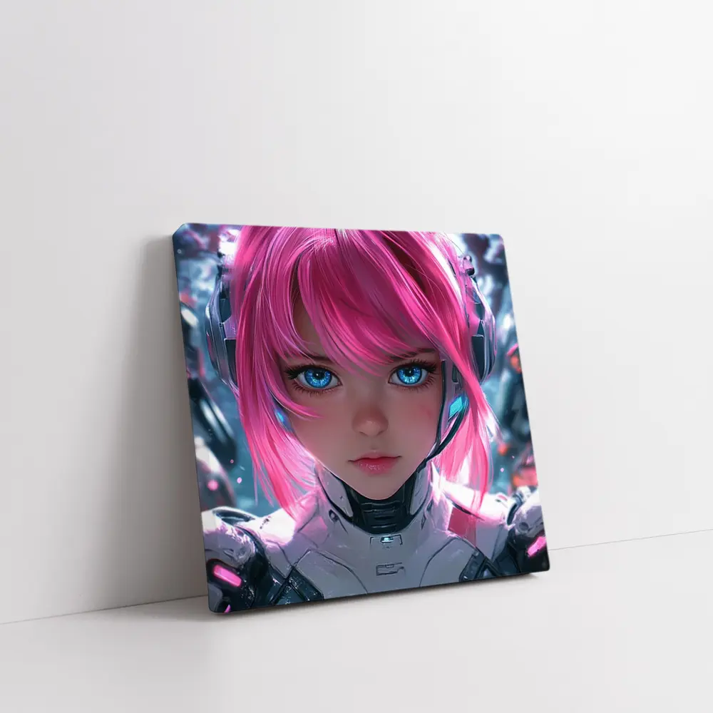 Cyberpunk Anime Girl Pink Hair Blue Eyes – Wall Art