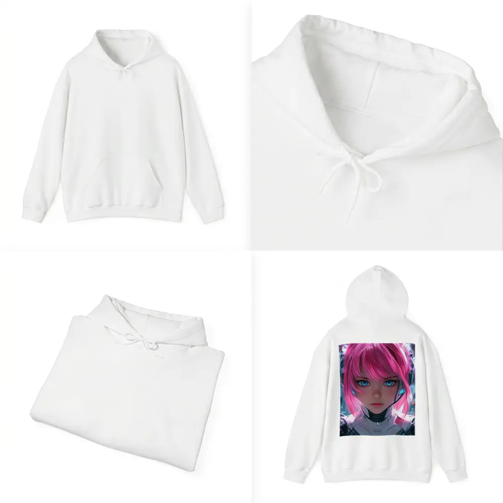 Cyberpunk Anime Girl Pink Hair Blue Eyes – Hoodies