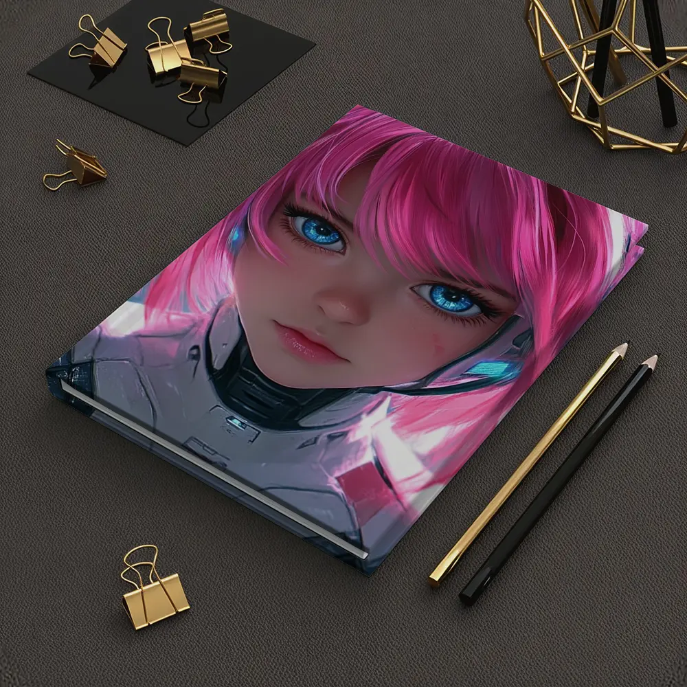 Cyberpunk Anime Girl Pink Hair Blue Eyes – Notebooks