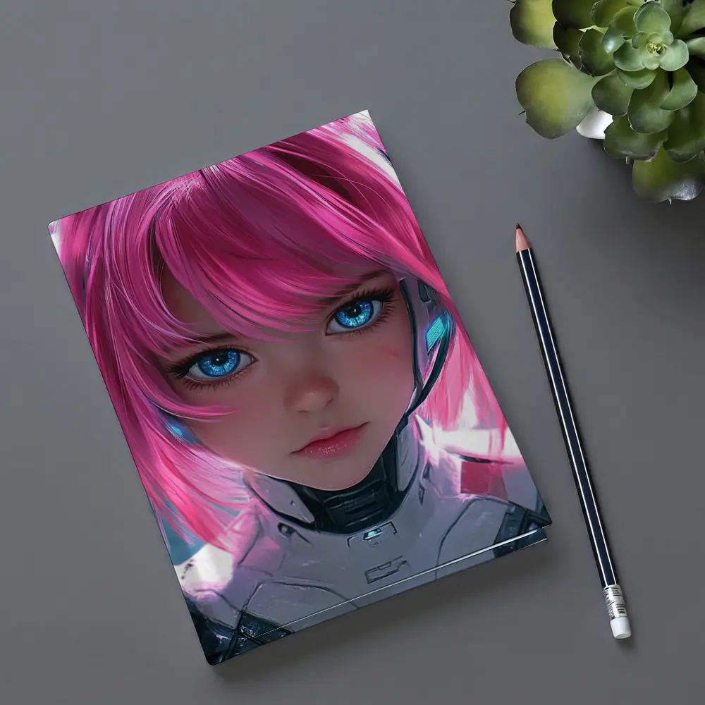 Cyberpunk Anime Girl Pink Hair Blue Eyes – Notebooks