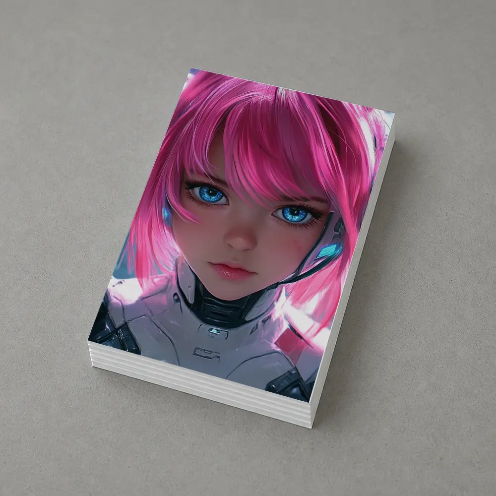 Cyberpunk Anime Girl Pink Hair Blue Eyes – Postcards