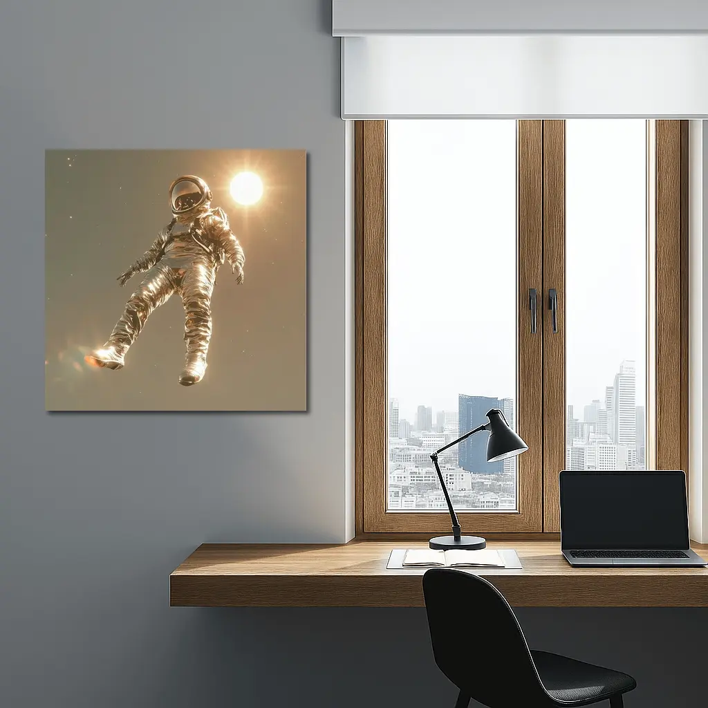 Golden Astronaut Floating In Starry Space – Wall Art