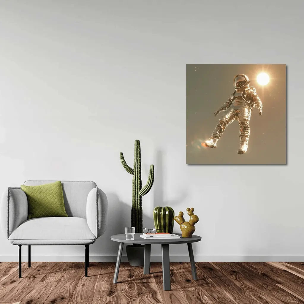 Golden Astronaut Floating In Starry Space – Wall Art