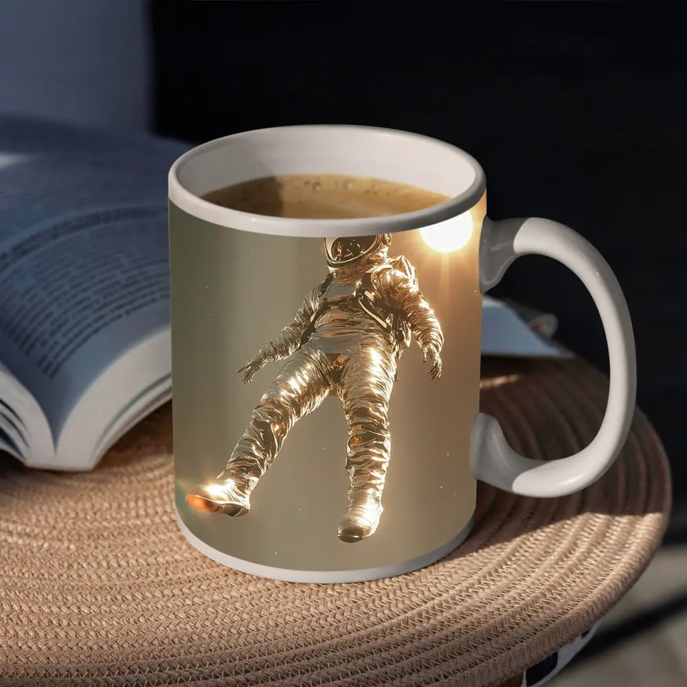 Golden Astronaut Floating In Starry Space – Mugs
