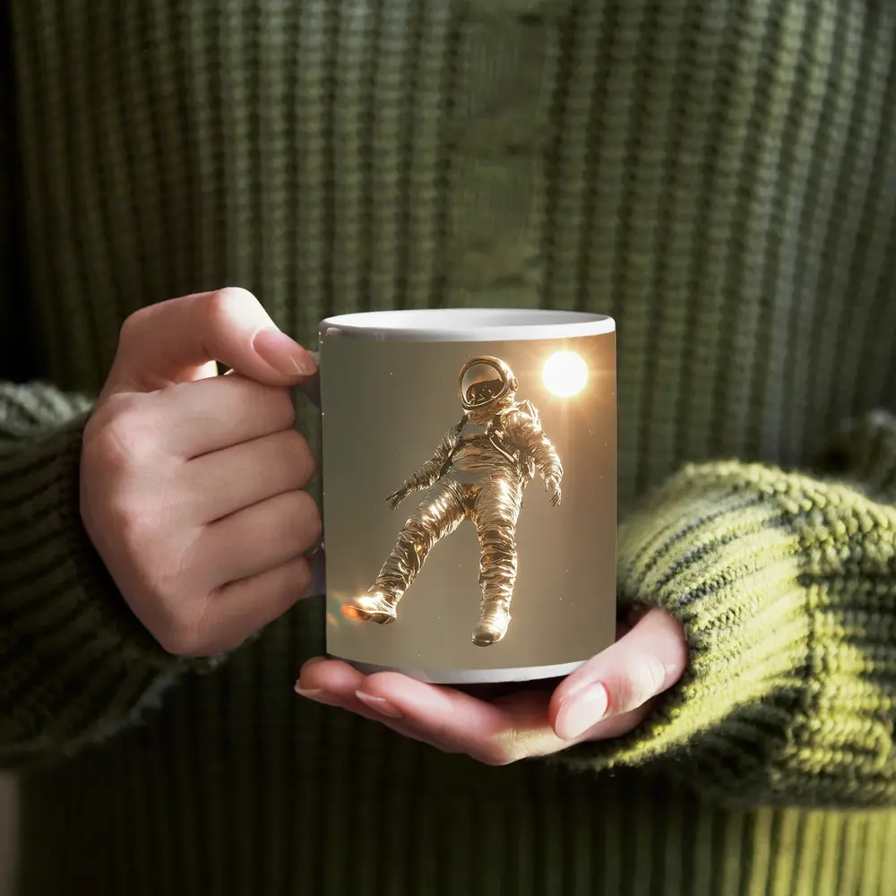 Golden Astronaut Floating In Starry Space – Mugs