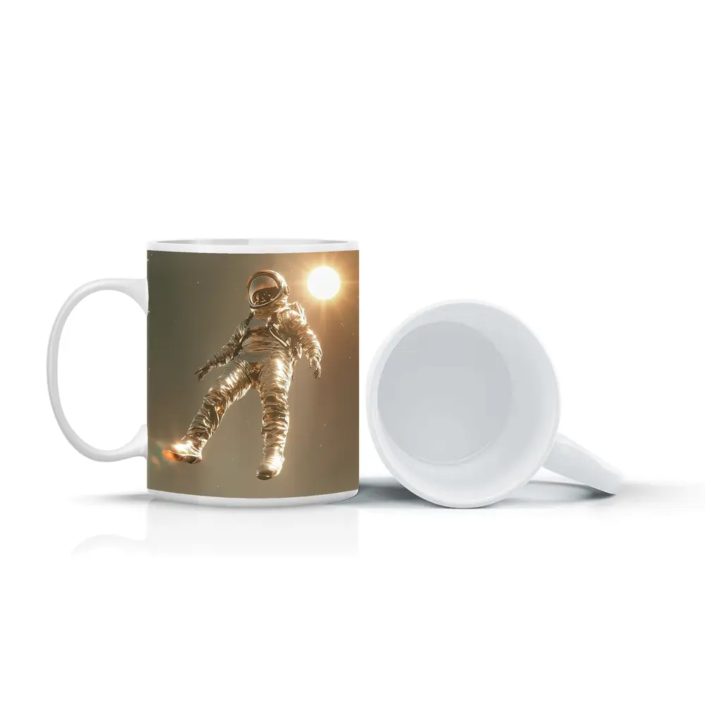 Golden Astronaut Floating In Starry Space – Mugs