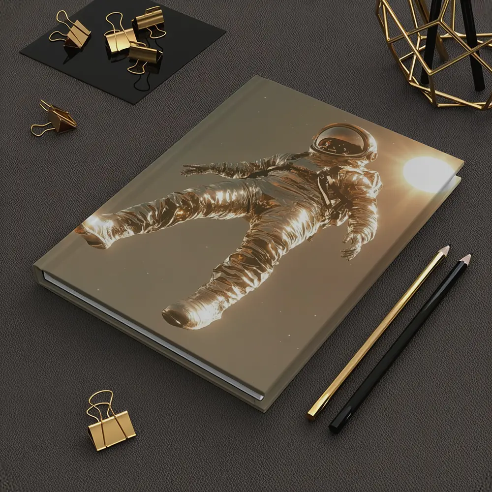 Golden Astronaut Floating In Starry Space – Notebooks