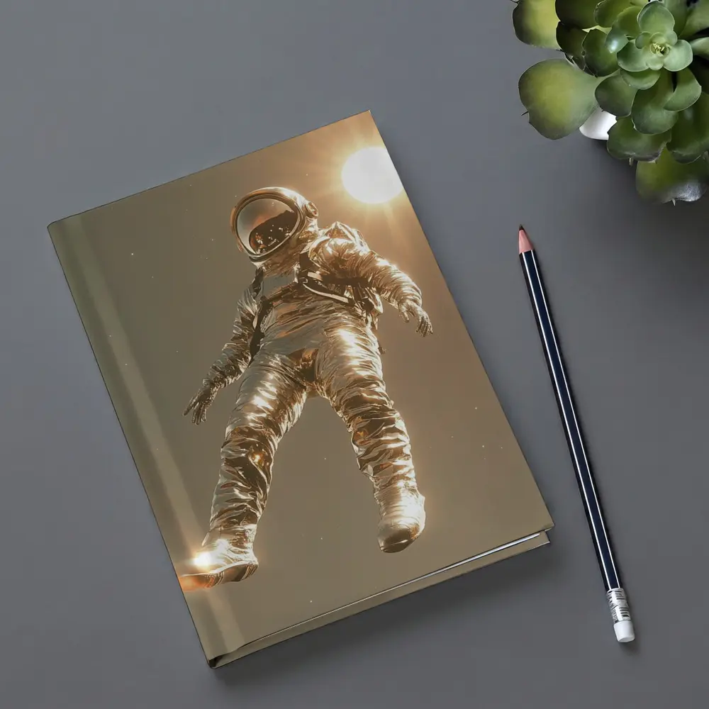 Golden Astronaut Floating In Starry Space – Notebooks