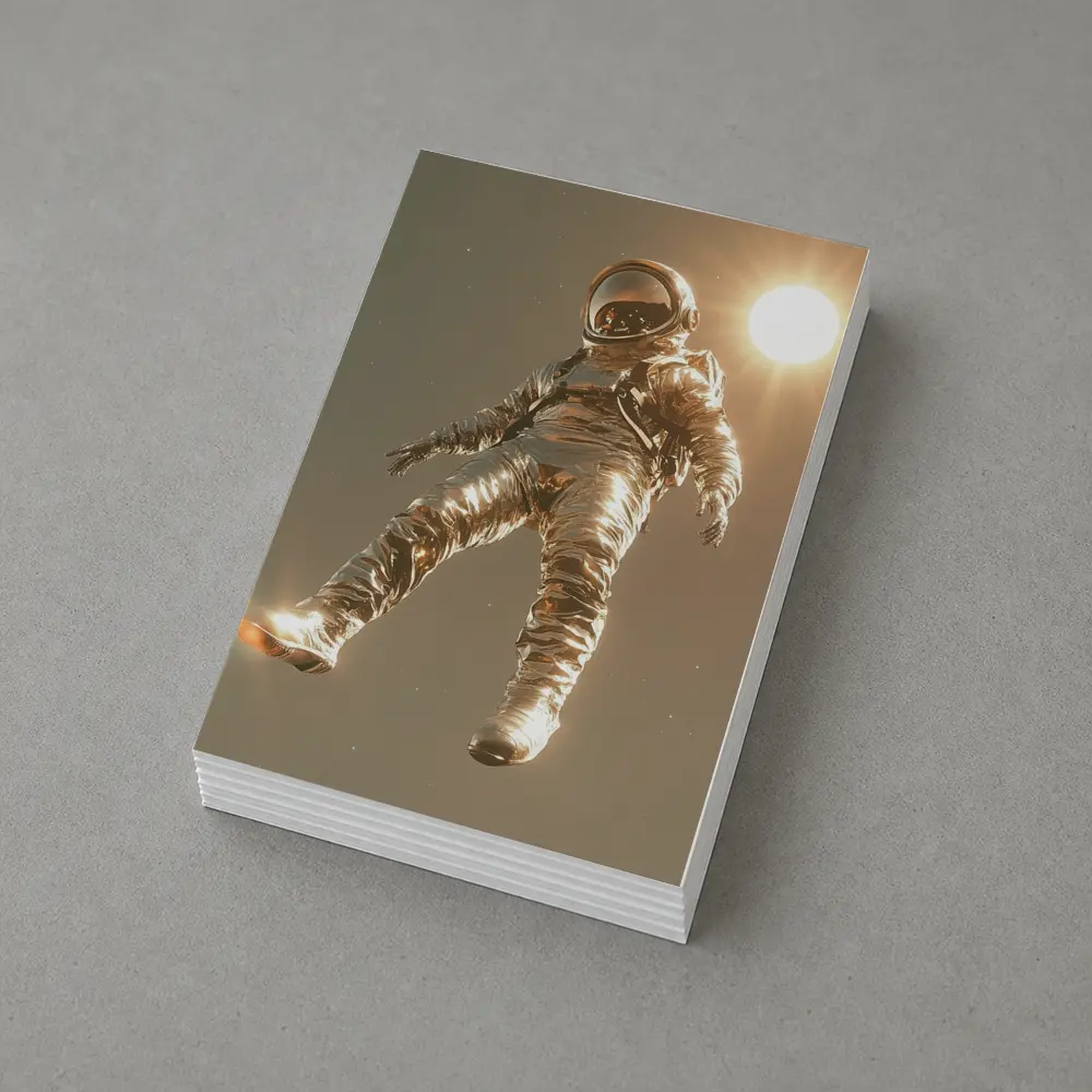 Golden Astronaut Floating In Starry Space – Postcards