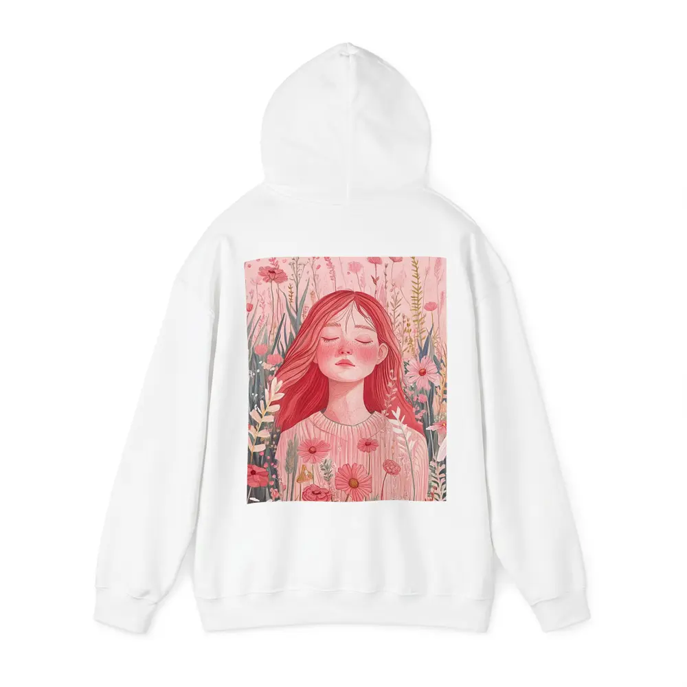 Red Hair Girl Among Pink Wildflowers Illustration – Hoodies