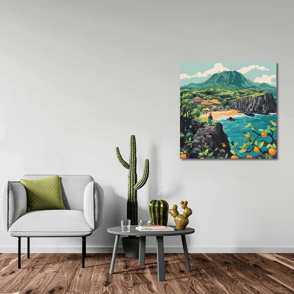 Japanese Coastal Village With Mountain View – Wall Art