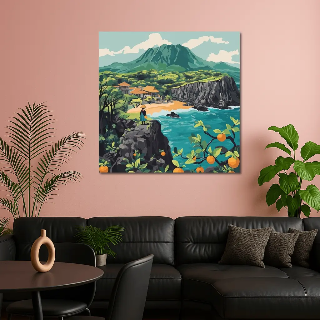 Japanese Coastal Village With Mountain View – Wall Art