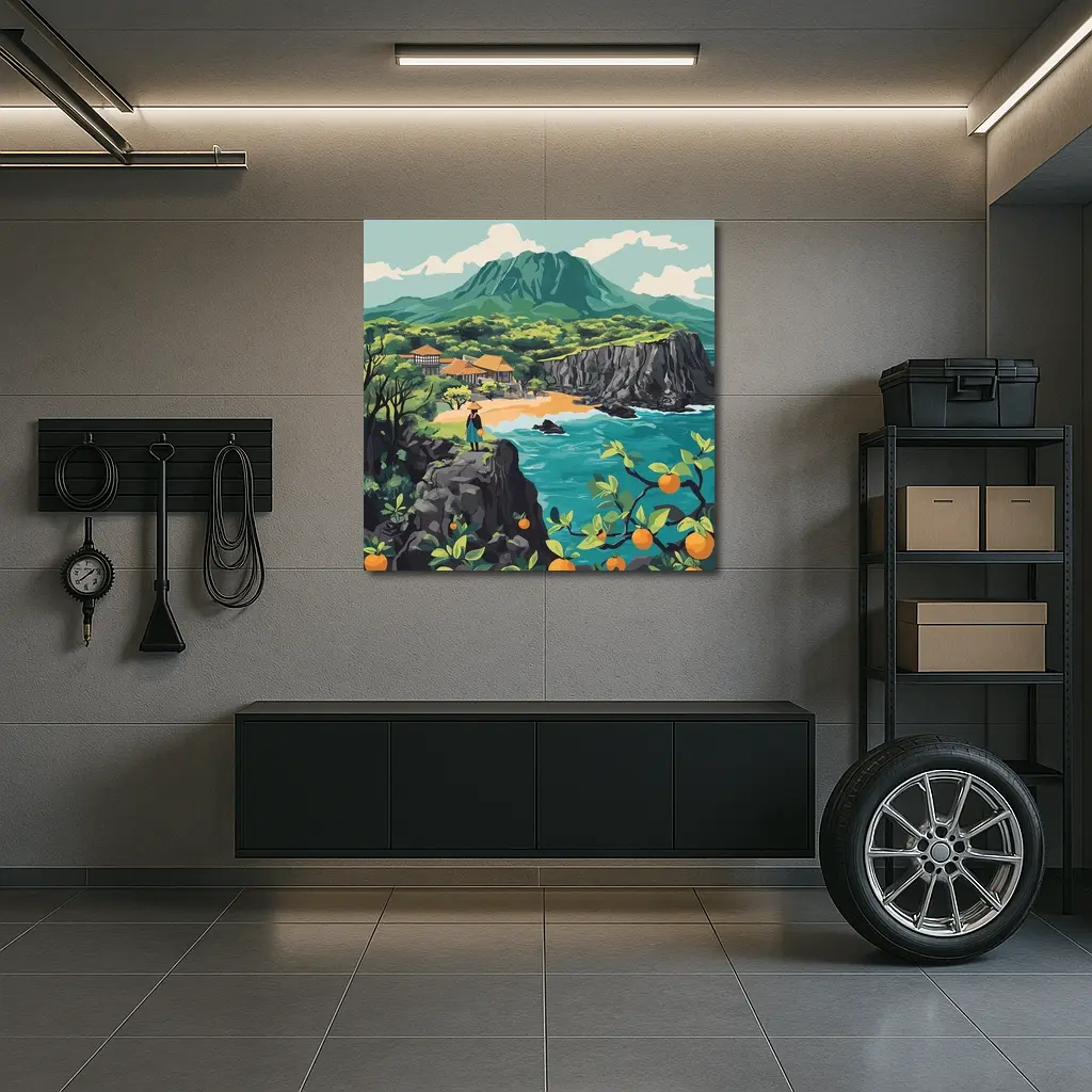 Japanese Coastal Village With Mountain View – Wall Art