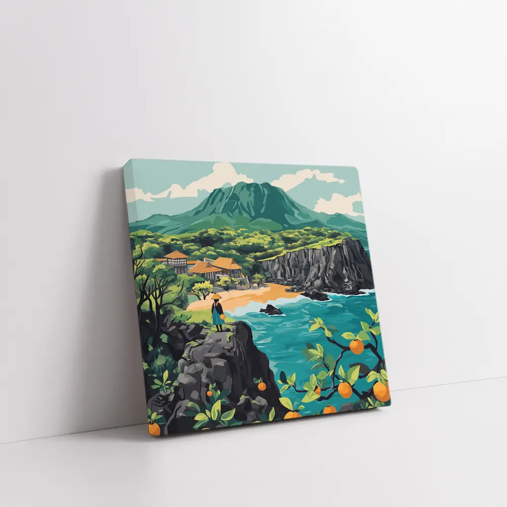 Japanese Coastal Village With Mountain View – Wall Art