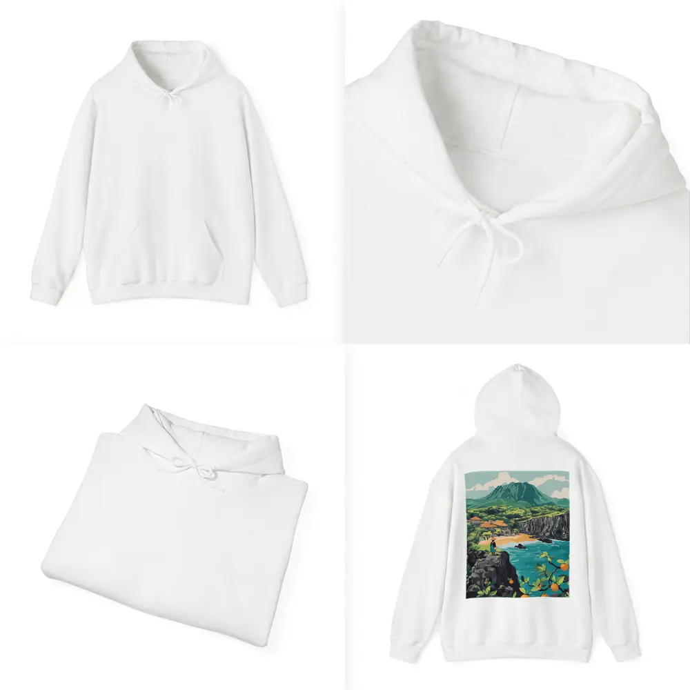 Japanese Coastal Village With Mountain View – Hoodies