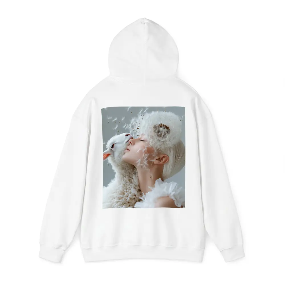 Woman And Lamb Dandelion Surreal White – Hoodies