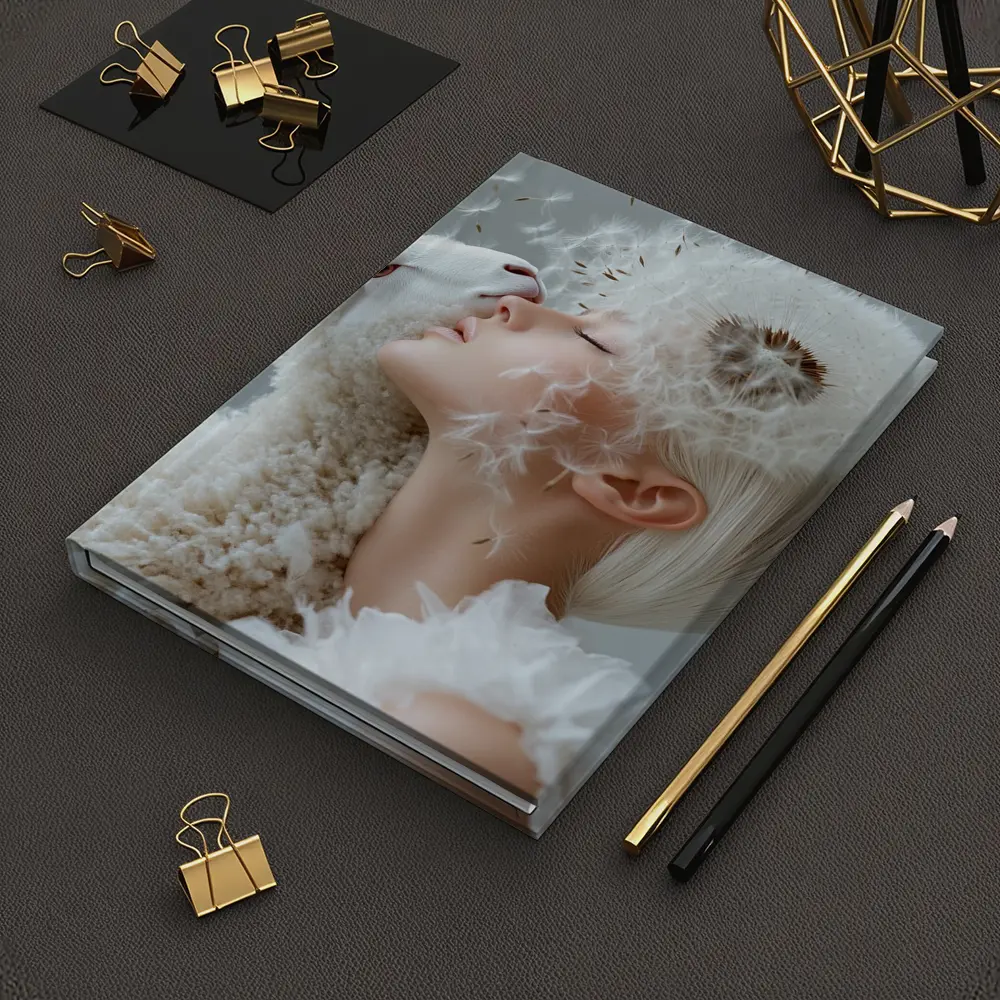 Woman And Lamb Dandelion Surreal White – Notebooks