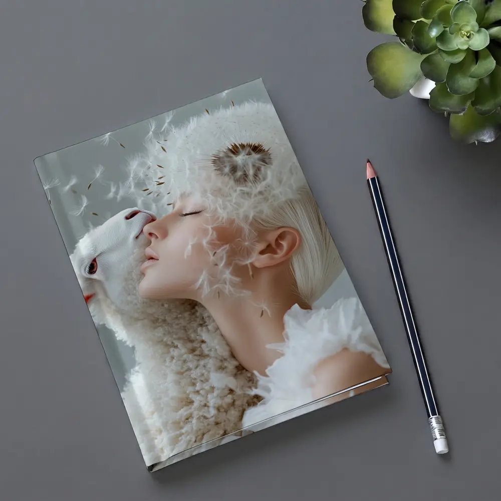 Woman And Lamb Dandelion Surreal White – Notebooks