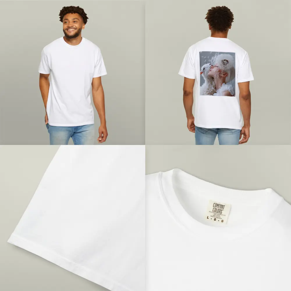 Woman And Lamb Dandelion Surreal White – T-Shirts