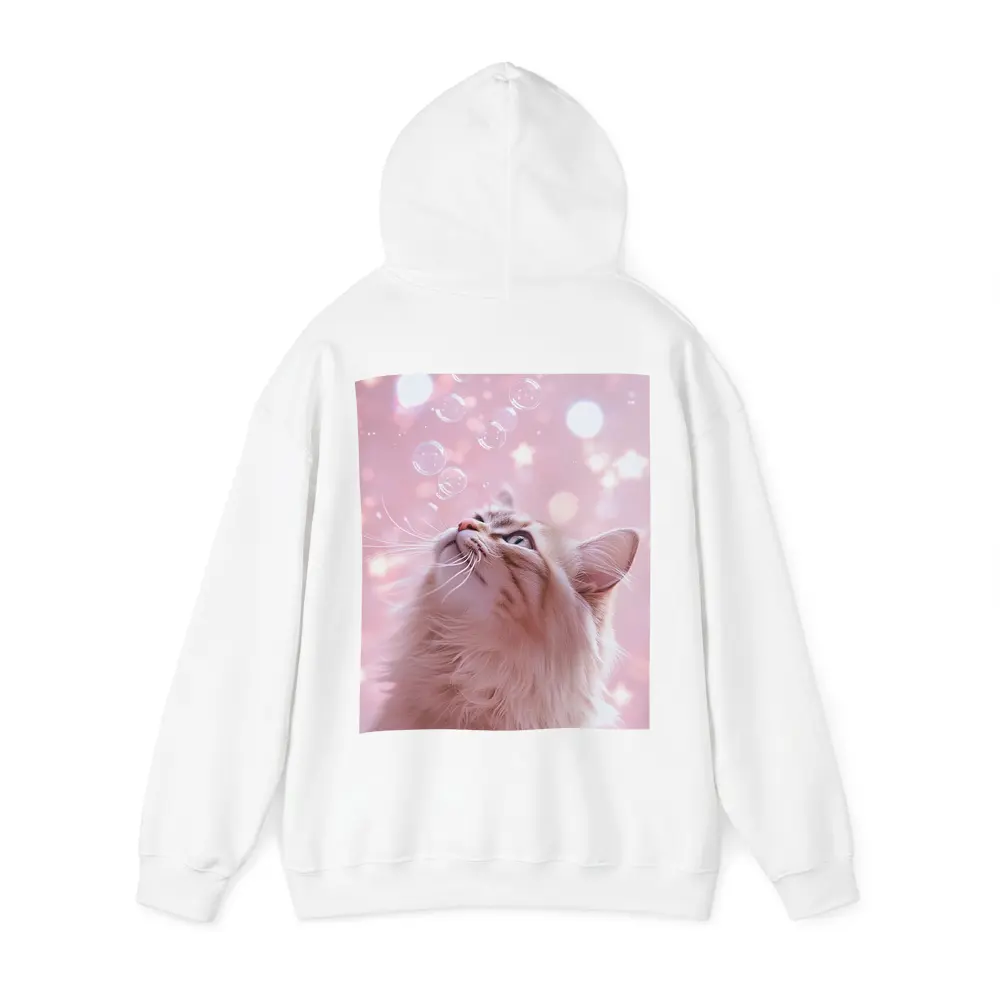 Fluffy Cat Looking Up At Bubbles – Hoodies