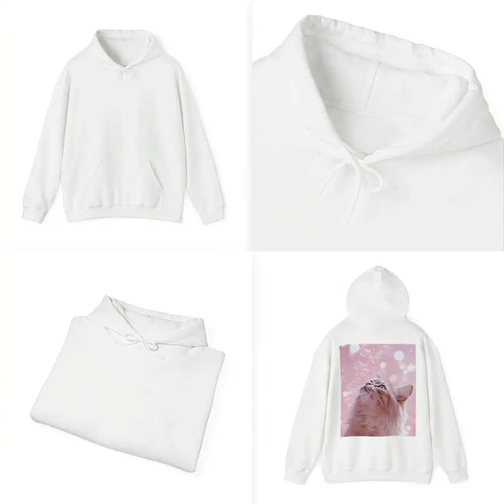 Fluffy Cat Looking Up At Bubbles – Hoodies