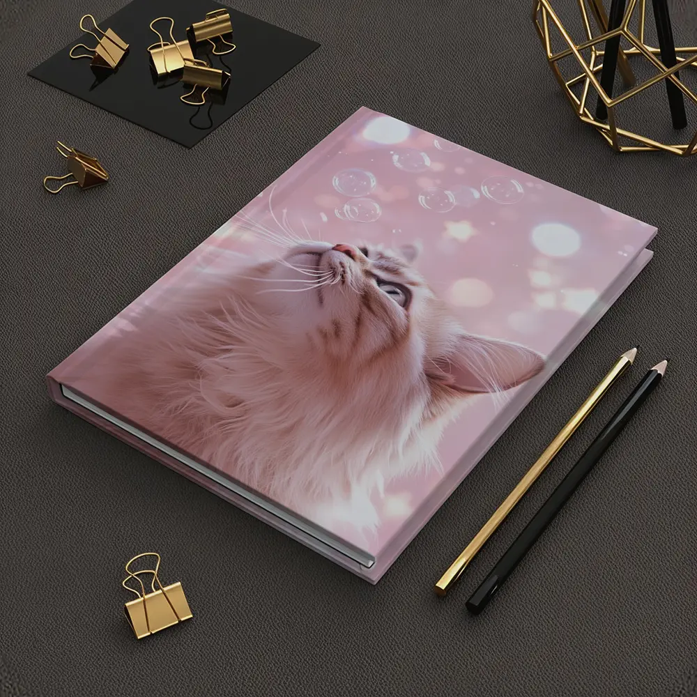 Fluffy Cat Looking Up At Bubbles – Notebooks