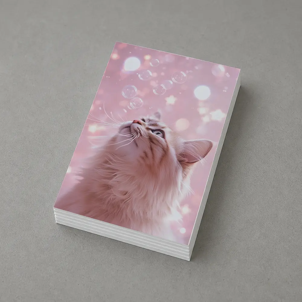 Fluffy Cat Looking Up At Bubbles – Postcards