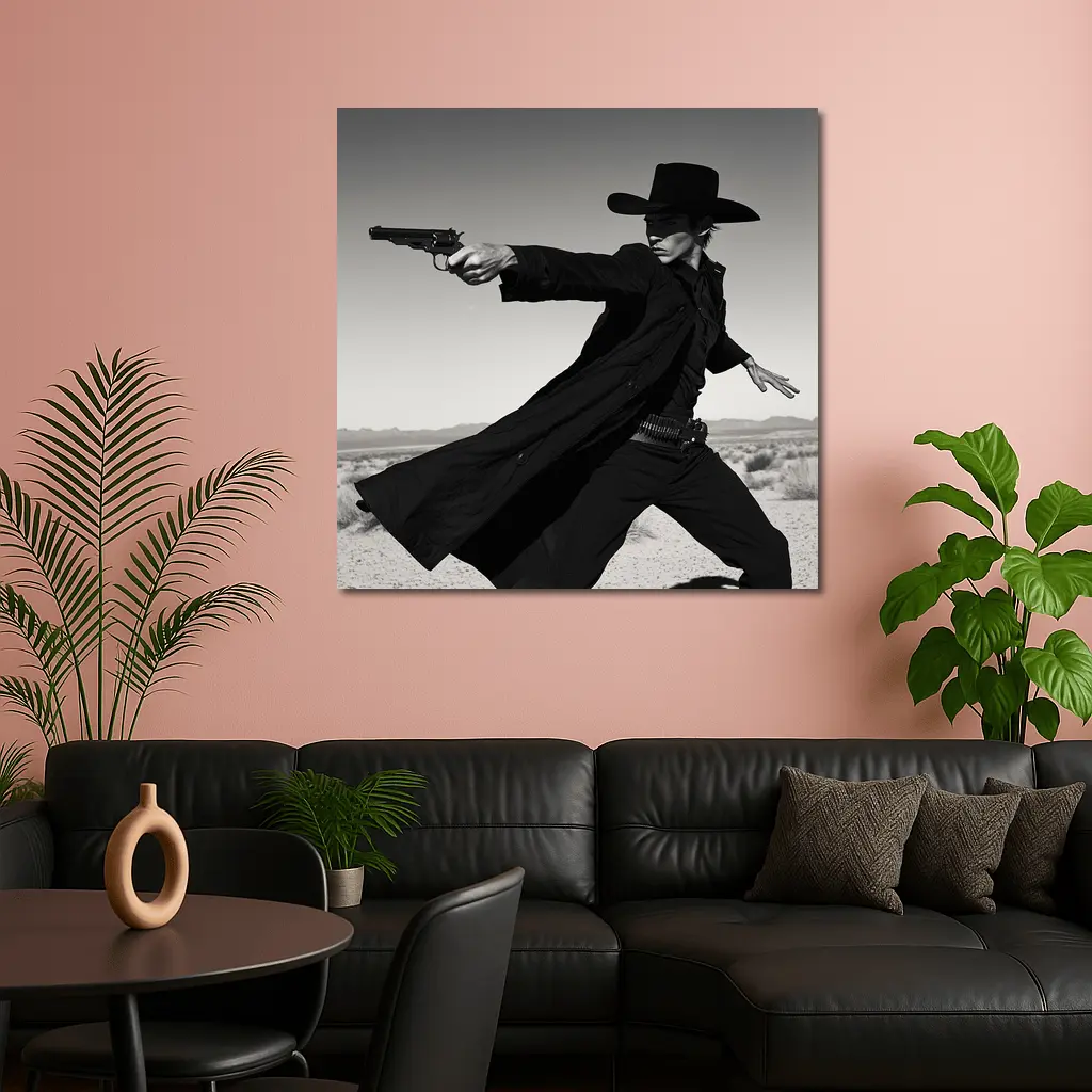 Gunslinger Cowboy Black Coat Desert Showdown – Wall Art