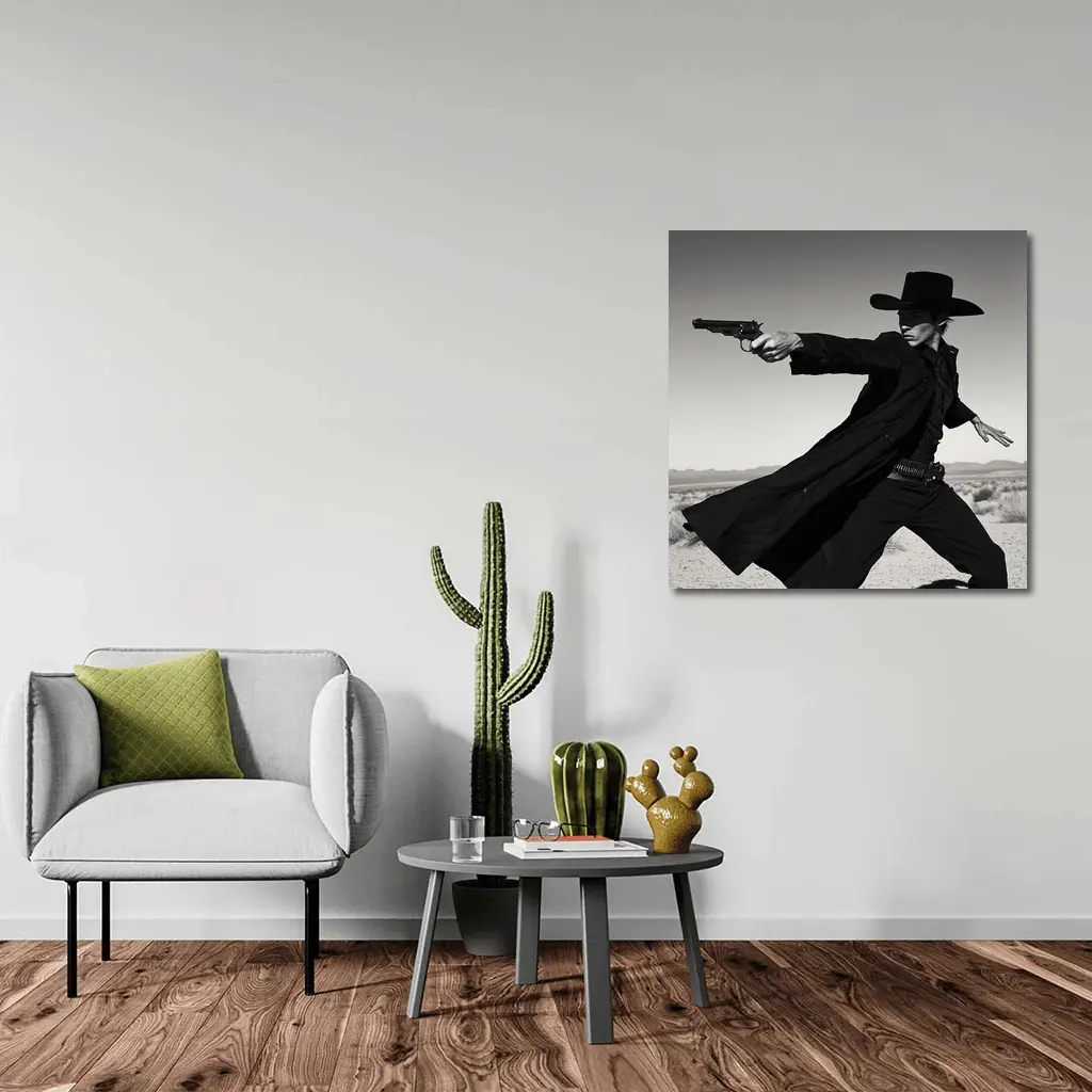 Gunslinger Cowboy Black Coat Desert Showdown – Wall Art