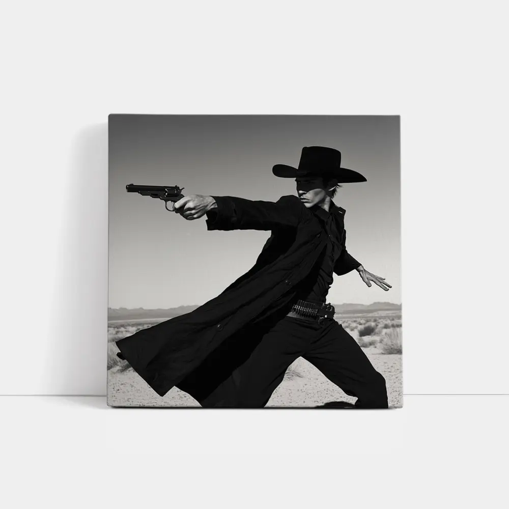Gunslinger Cowboy Black Coat Desert Showdown – Wall Art