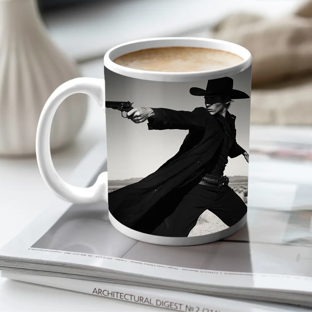 Gunslinger Cowboy Black Coat Desert Showdown – Mugs