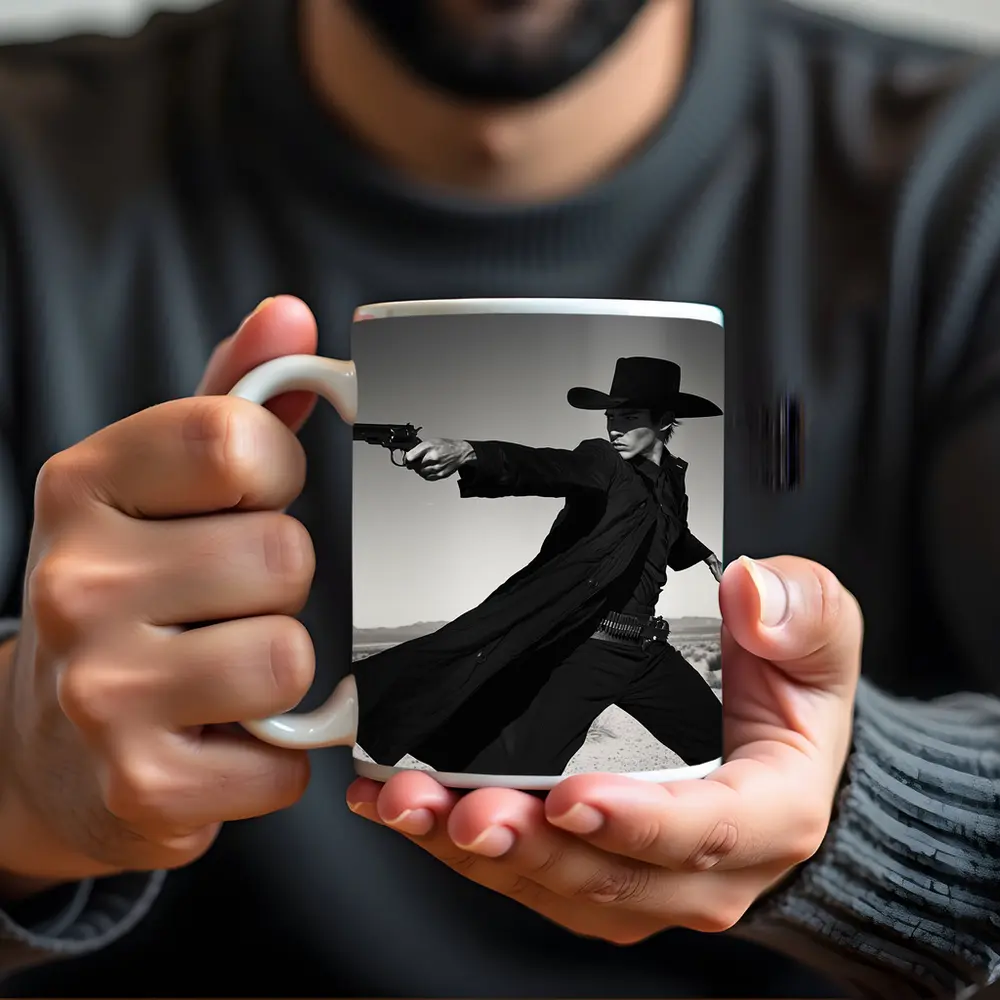 Gunslinger Cowboy Black Coat Desert Showdown – Mugs