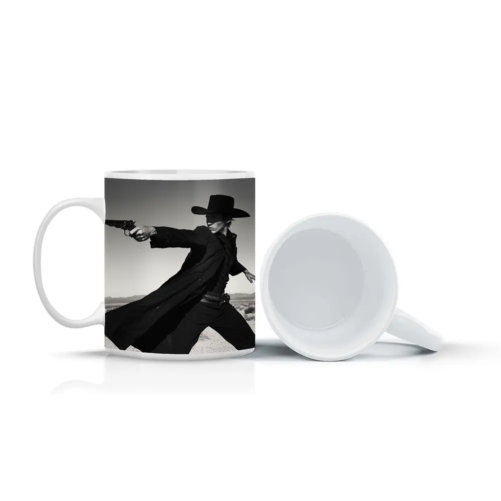 Gunslinger Cowboy Black Coat Desert Showdown – Mugs