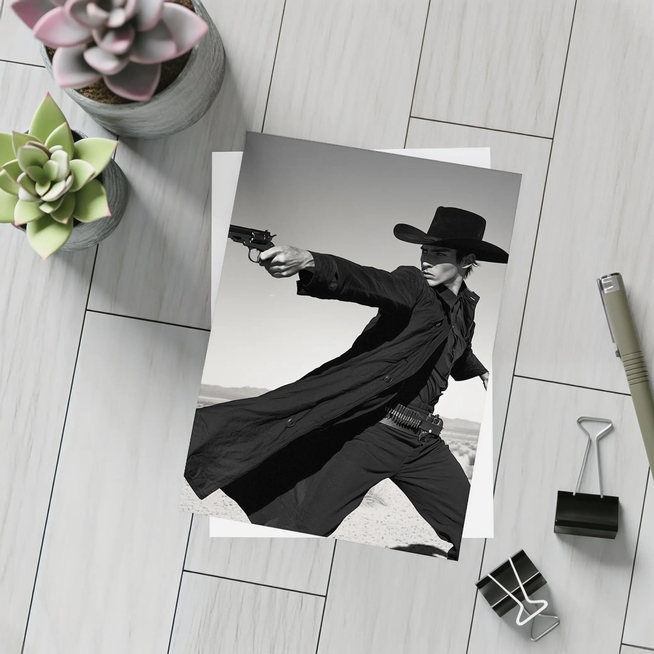 Gunslinger Cowboy Black Coat Desert Showdown – Postcards